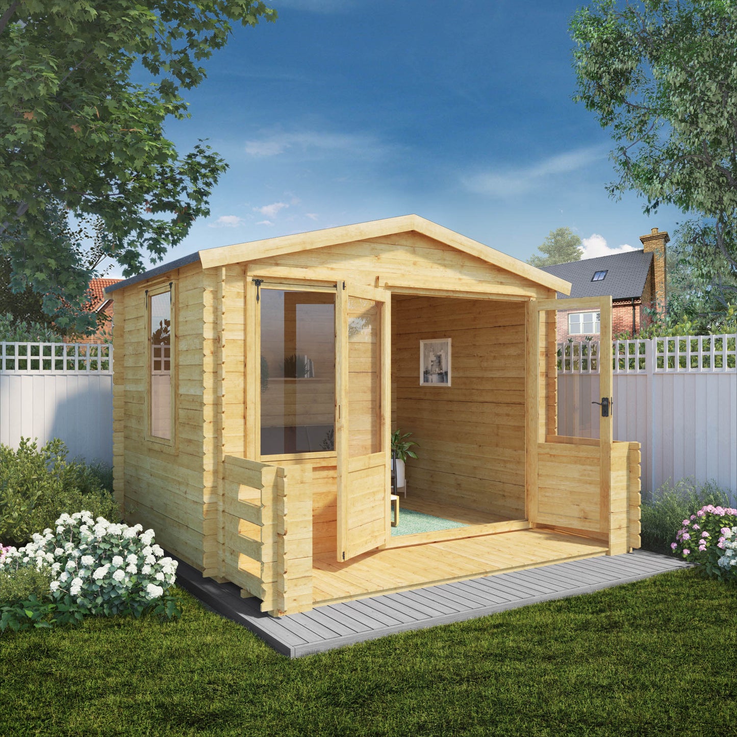 Mercia 3.3m x 3.4m Apex Log Cabin with Veranda - 19mm Log Cabin