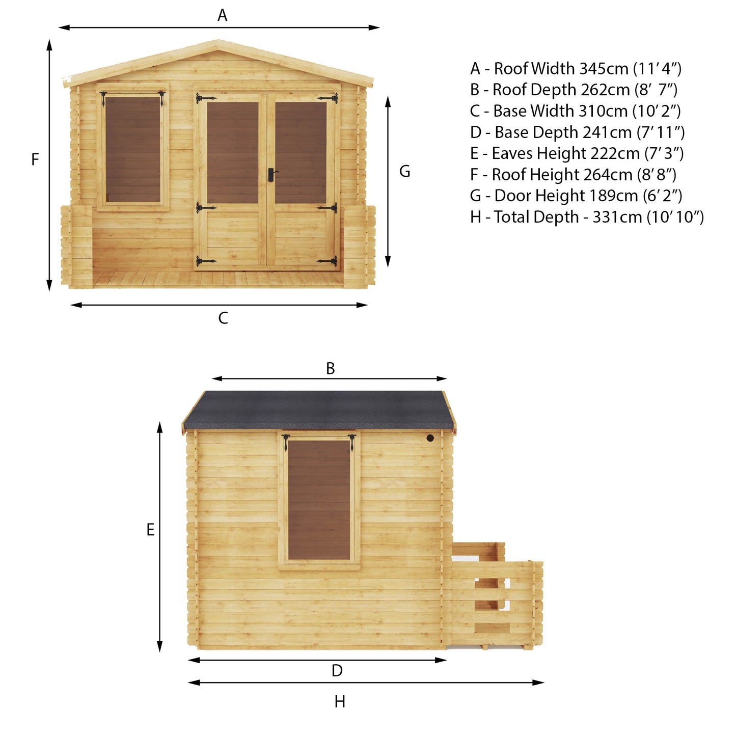 Mercia 3.3m x 3.4m Apex Log Cabin with Veranda - 19mm Log Cabin