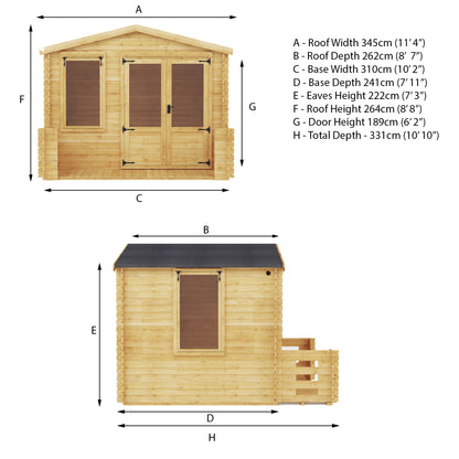 Mercia 3.3m x 3.4m Apex Log Cabin with Veranda - 19mm Log Cabin