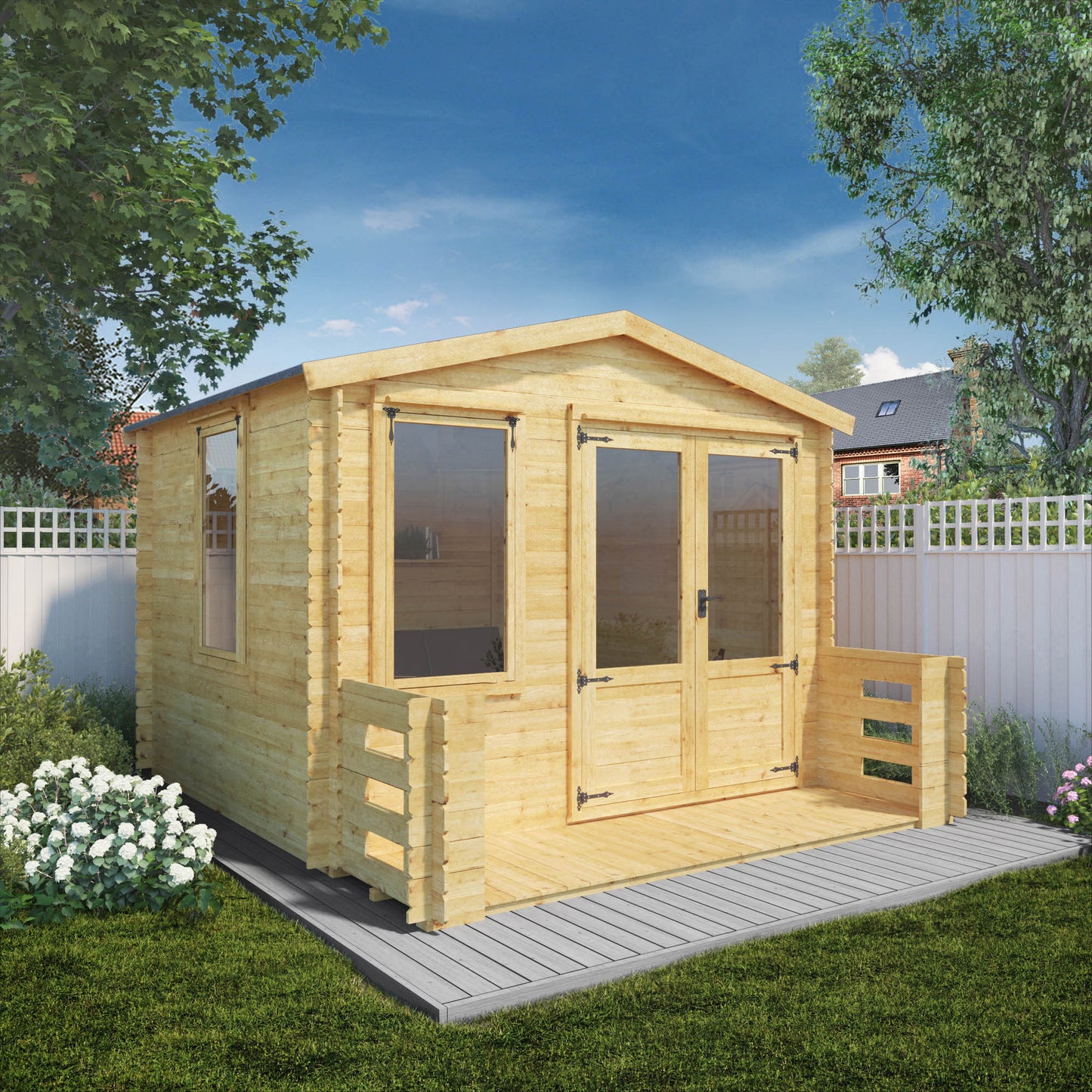 Mercia 3.3m x 3.7m Apex Log Cabin with Veranda - 19mm Log Cabin