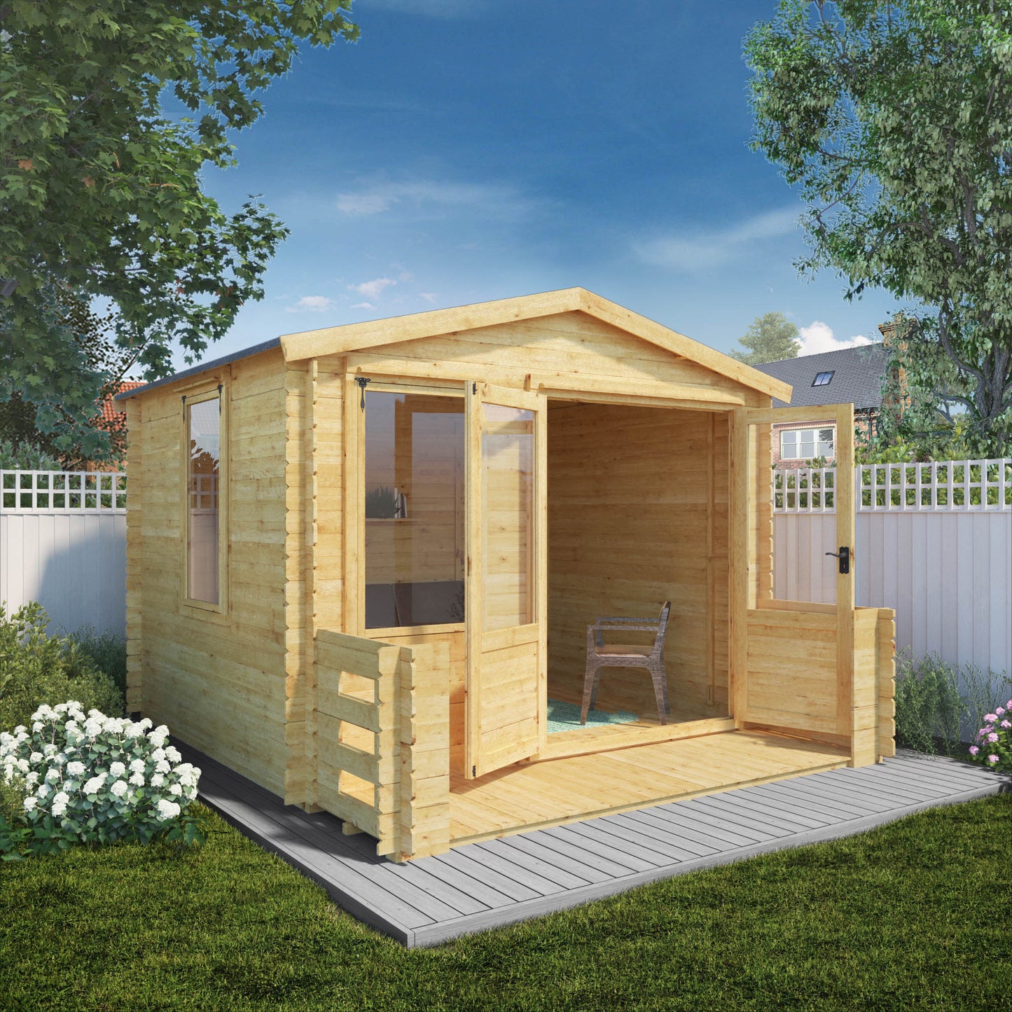 Mercia 3.3m x 3.7m Apex Log Cabin with Veranda - 19mm Log Cabin