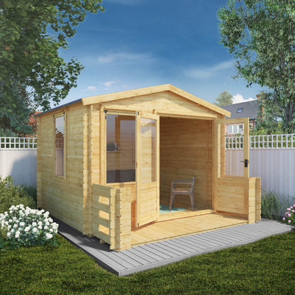 Mercia 3.3m x 3.7m Apex Log Cabin with Veranda - 19mm Log Cabin