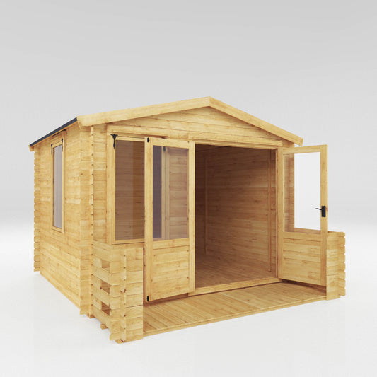 Mercia 3.3m x 3.7m Apex Log Cabin with Veranda - 19mm Log Cabin