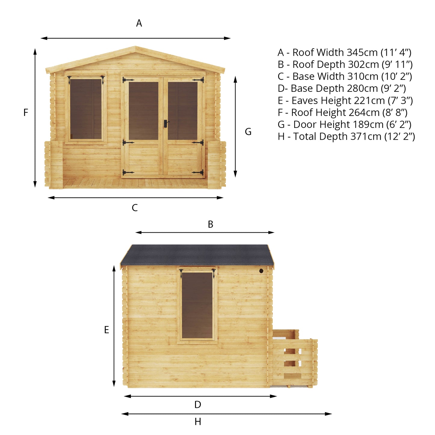 Mercia 3.3m x 3.7m Apex Log Cabin with Veranda - 19mm Log Cabin