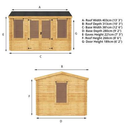 Mercia 4m x 3m Reverse Apex  Log Cabin - 19mm Log Cabin