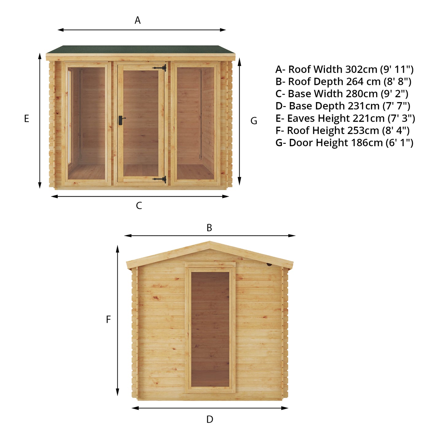 Mercia 3m x 2.5m Reverse Apex Log Cabin - 19mm Log Cabin