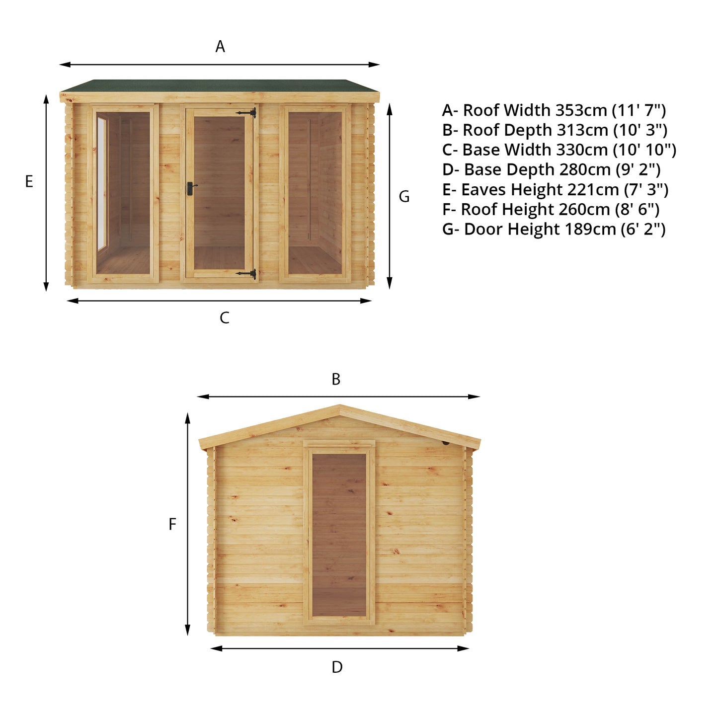 Mercia 3.5m x 3m Reverse Apex Log Cabin - 19mm Log Cabin