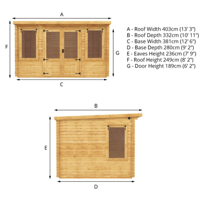 Mercia 4m x 3m Pent Log Cabin - 19mm Log Cabin