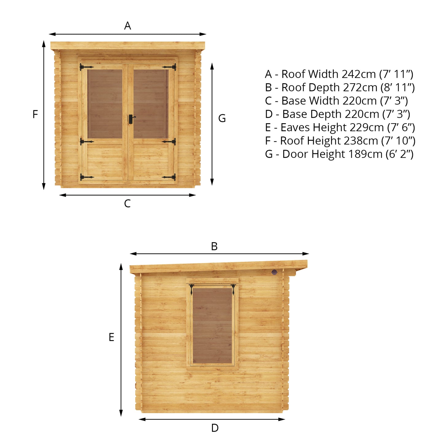 Mercia 2.4m x 2.4m Pent Log Cabin - 19mm Log Cabin