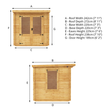 Mercia 2.4m x 2.4m Pent Log Cabin - 19mm Log Cabin