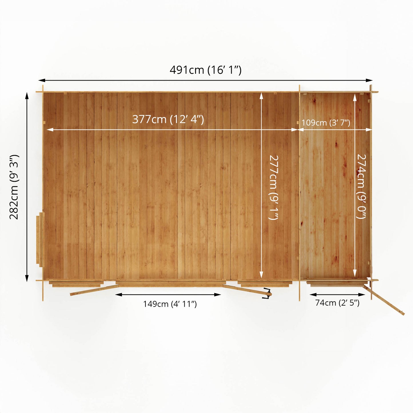 Mercia 5.1m x 3m Pent Log Cabin With Side Shed - 19mm Log Cabin