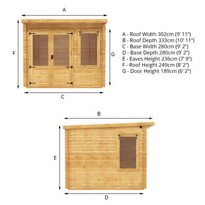 Mercia 3m x 3m Pent Log Cabin - 19mm Log Cabin