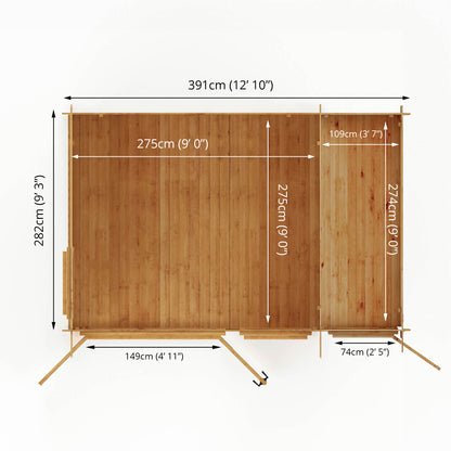 Mercia 4.1m x 3m Pent Log Cabin With Side Shed - 19mm Log Cabin