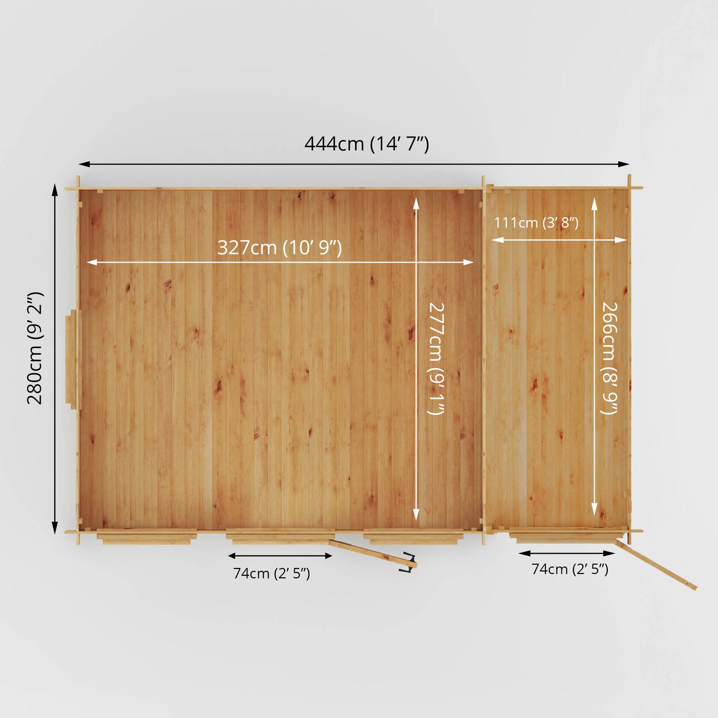 Mercia 4.6m x 3m Reverse Apex Log Cabin With Side Shed - 19mm Log Cabin