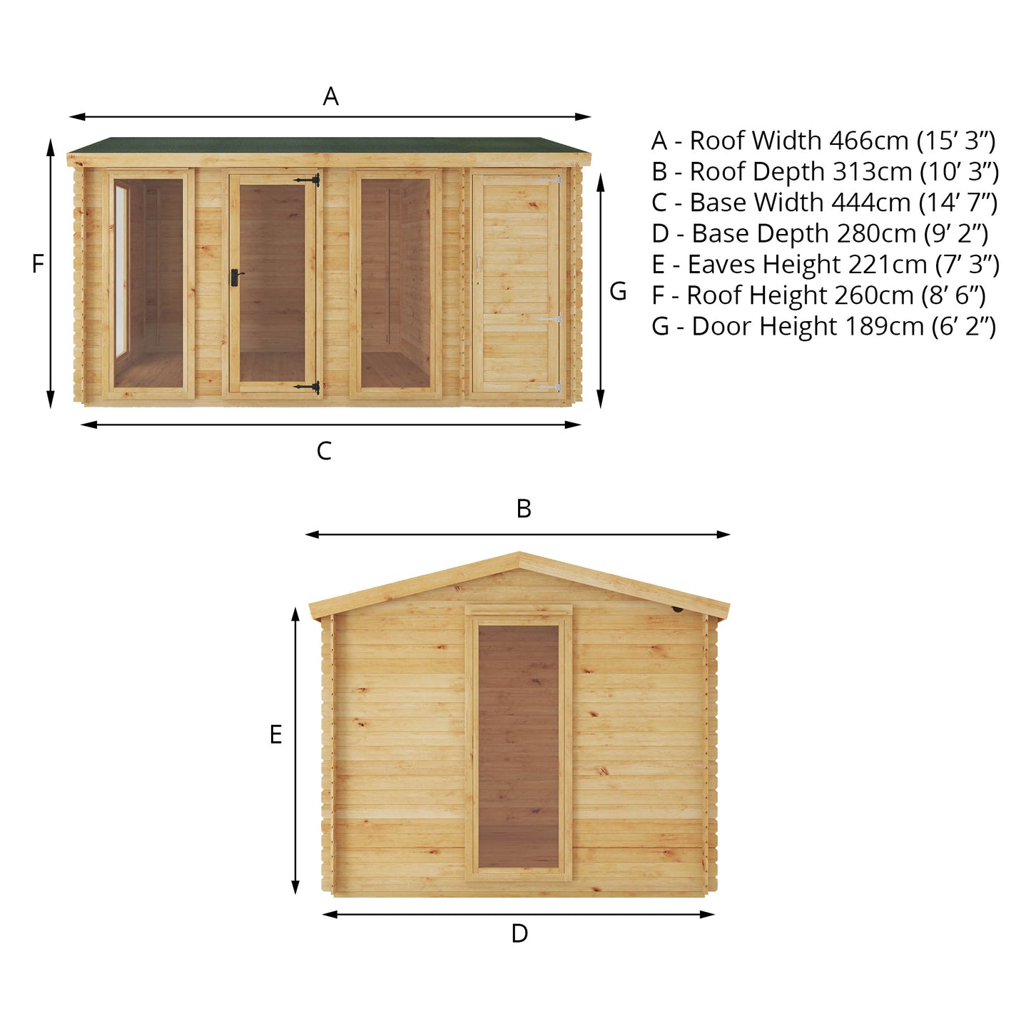 Mercia 4.6m x 3m Reverse Apex Log Cabin With Side Shed - 19mm Log Cabin