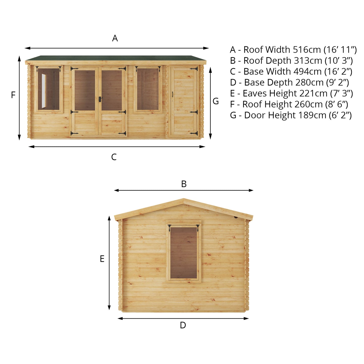 Mercia 5.1m x 3m Reverse Apex Log Cabin With Side Shed - 19mm Log Cabin