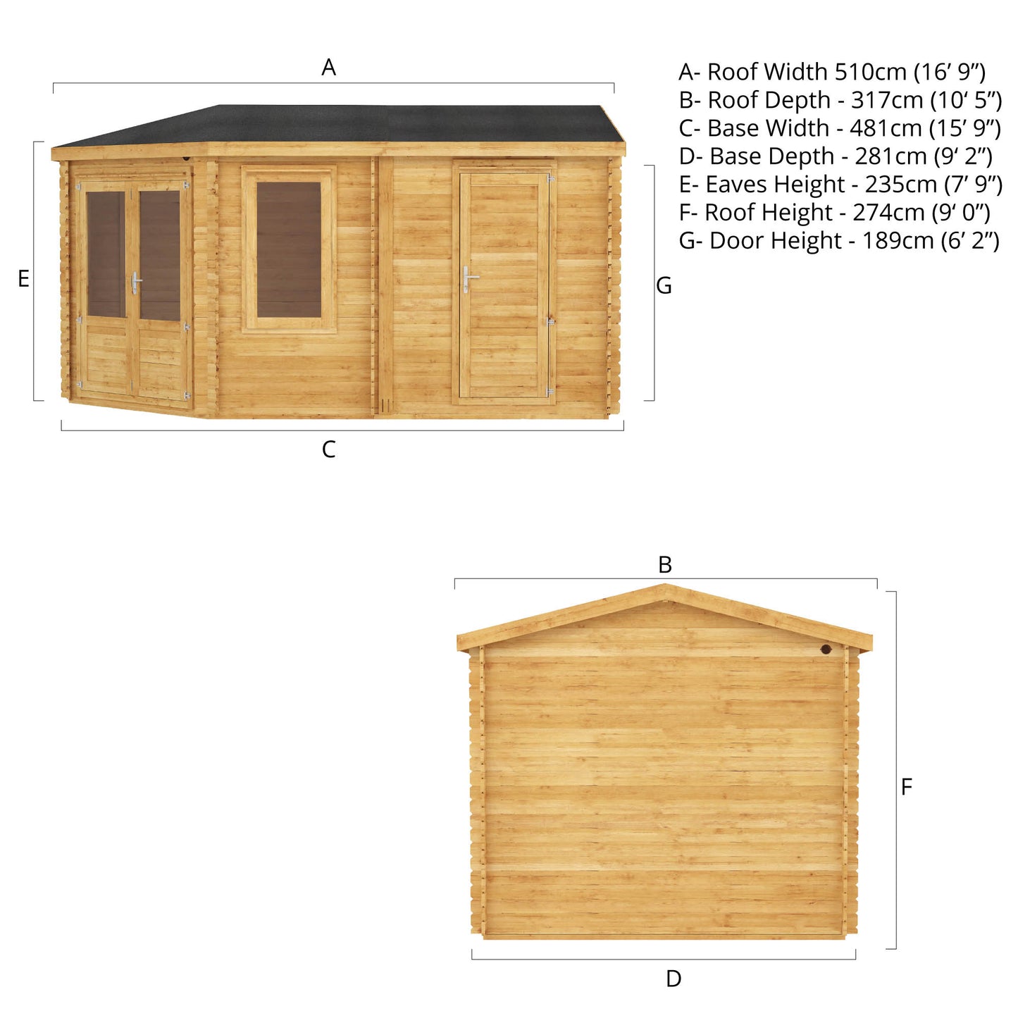 Mercia 5m x 3m Corner Lodge Log Cabin With Side Shed - 28mm Log Cabin