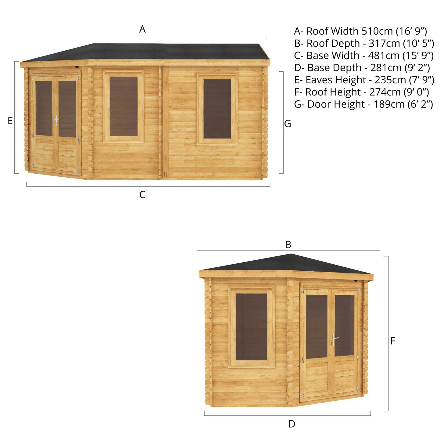 Mercia 5m x 3m Corner Lodge Log Cabin - 28mm Log Cabin