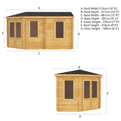 Mercia 5m x 3m Corner Lodge Log Cabin - 28mm Log Cabin