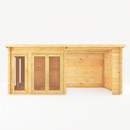 Mercia 6m x 3m Studio Pent Log Cabin With Patio Area - 28mm Log Cabin