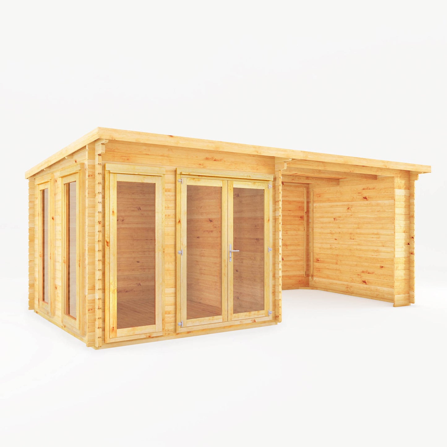 Mercia 6m x 3m Studio Pent Log Cabin With Patio Area - 28mm Log Cabin