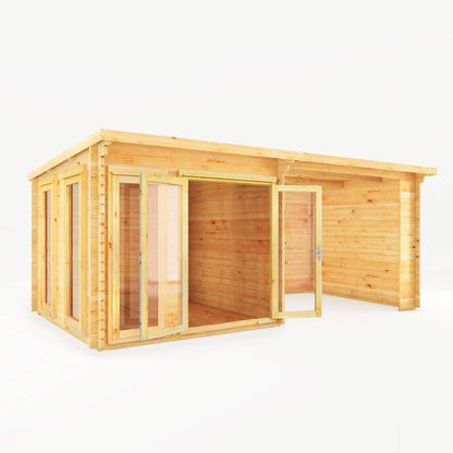 Mercia 6m x 3m Studio Pent Log Cabin With Patio Area - 28mm Log Cabin