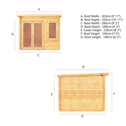 Mercia 3m x 3m Elite Pent Log Cabin - 28mm Log Cabin