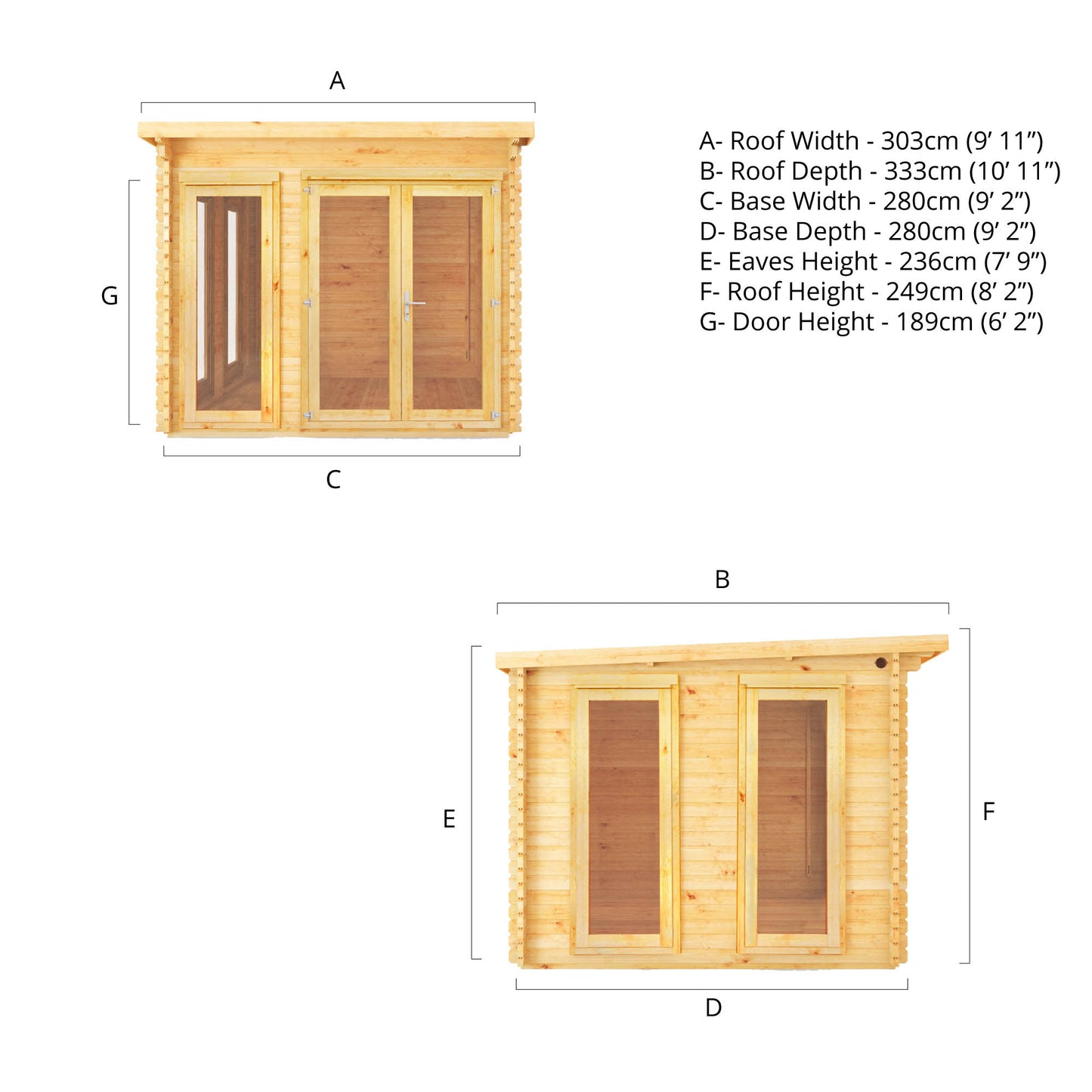 Mercia 3m x 3m Studio Pent Log Cabin - 28mm Log Cabin