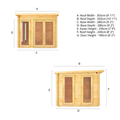 Mercia 3m x 3m Studio Pent Log Cabin - 28mm Log Cabin