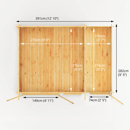 Mercia 4.1m x 3m Elite Pent Log Cabin With Side Shed - 28mm Log Cabin