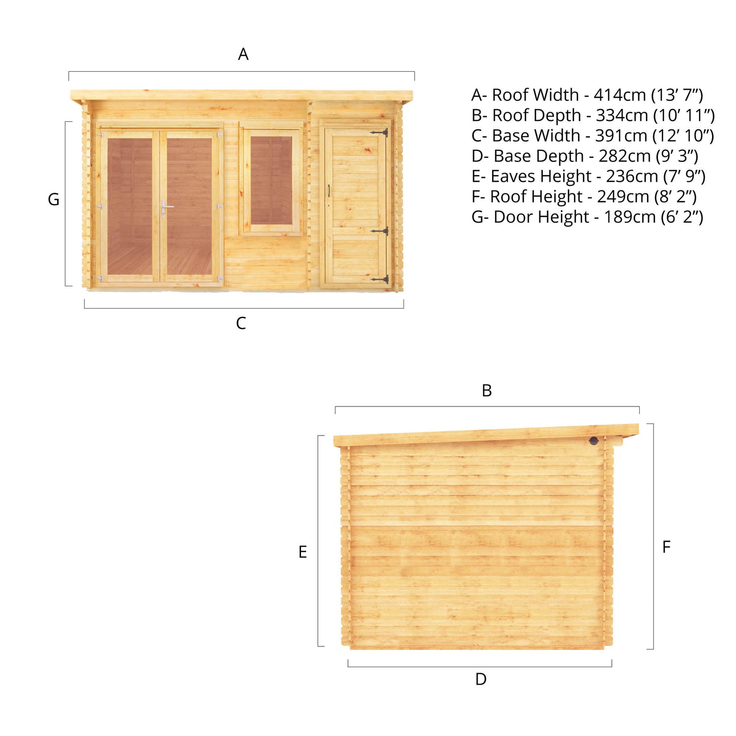 Mercia 4.1m x 3m Elite Pent Log Cabin With Side Shed - 28mm Log Cabin