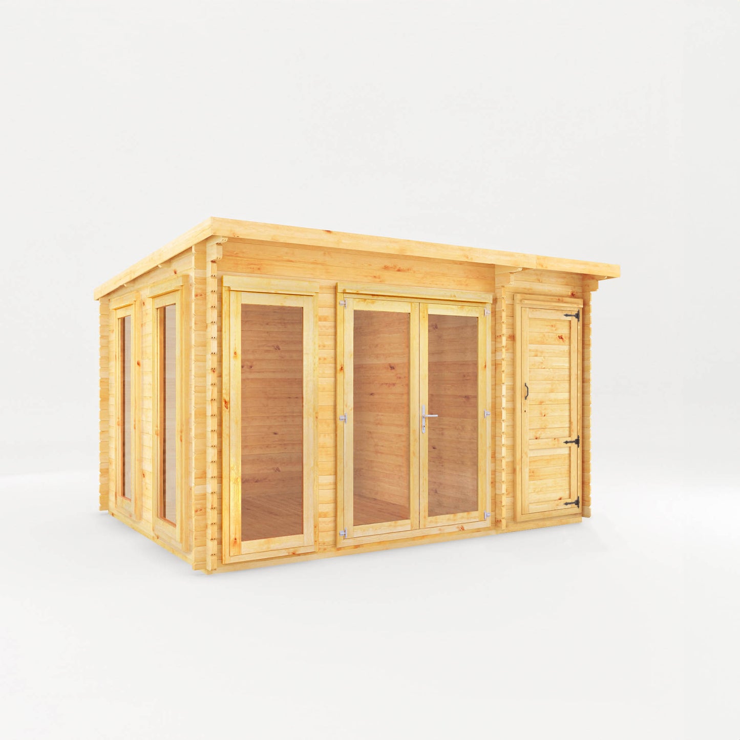 Mercia 4.1m x 3m Studio Pent Log Cabin With Side Shed - 28mm Log Cabin