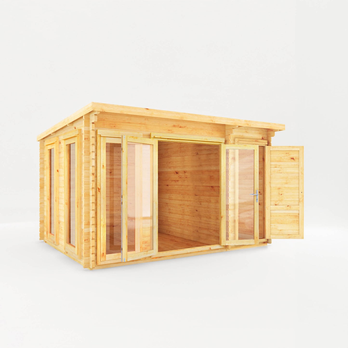 Mercia 4.1m x 3m Studio Pent Log Cabin With Side Shed - 28mm Log Cabin