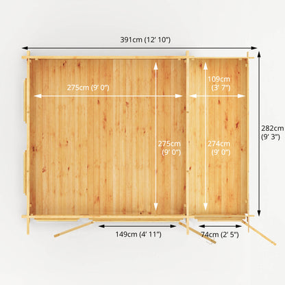 Mercia 4.1m x 3m Studio Pent Log Cabin With Side Shed - 28mm Log Cabin