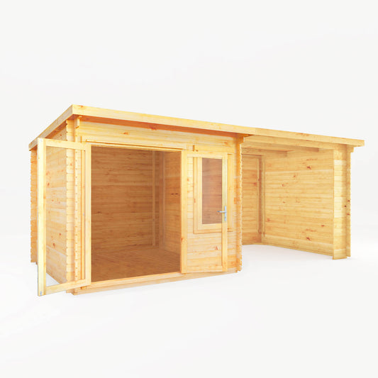 Mercia 6m x 3m Elite Pent Log Cabin With Patio Area - 28mm Log Cabin