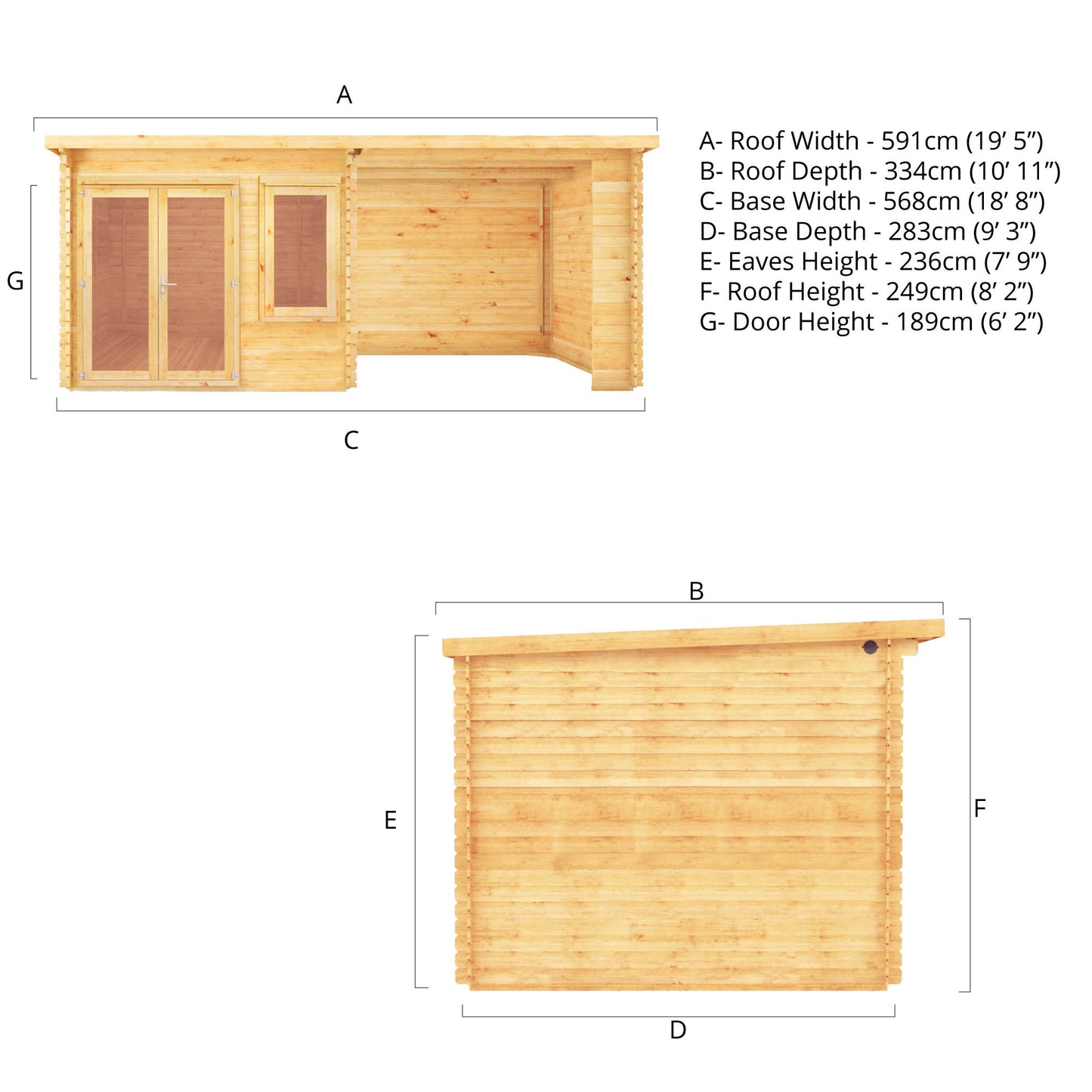 Mercia 6m x 3m Elite Pent Log Cabin With Patio Area - 28mm Log Cabin