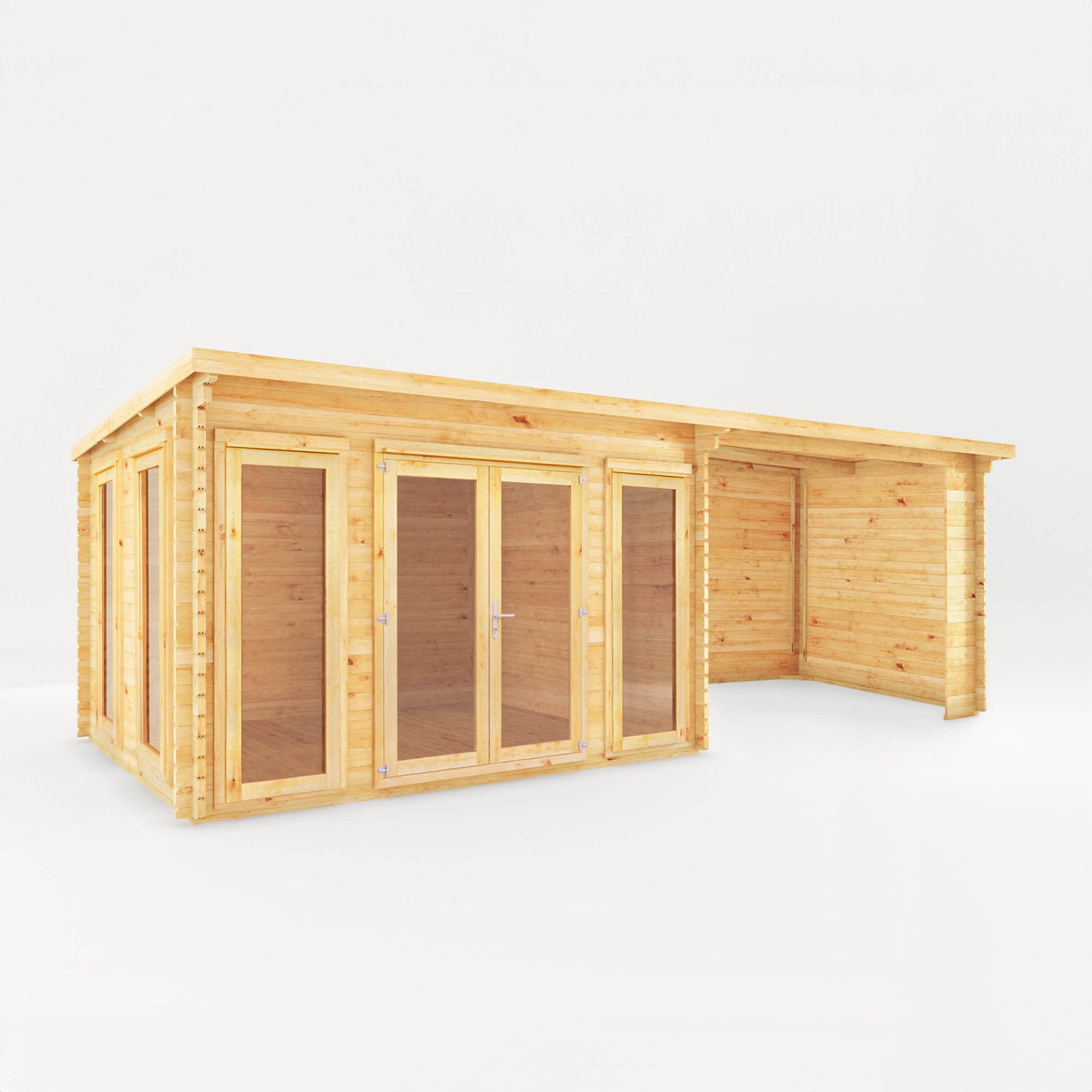 Mercia 7m x 3m Studio Pent Log Cabin With Patio Area - 28mm Log Cabin