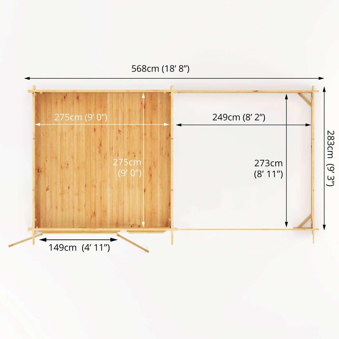 Mercia 6m x 3m Elite Pent Log Cabin With Slatted Area - 28mm Log Cabin