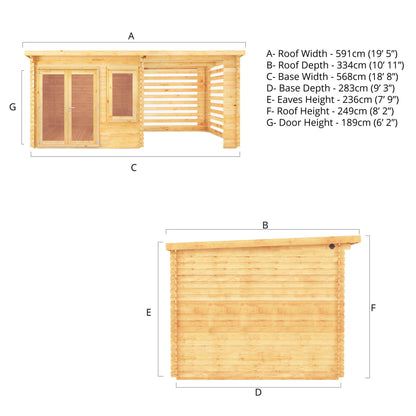 Mercia 6m x 3m Elite Pent Log Cabin With Slatted Area - 28mm Log Cabin