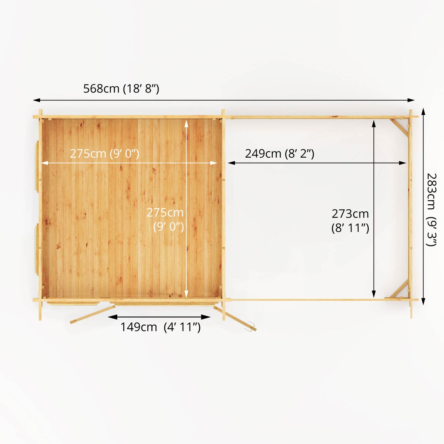 Mercia 6m x 3m Studio Pent Log Cabin With Slatted Area - 28mm Log Cabin