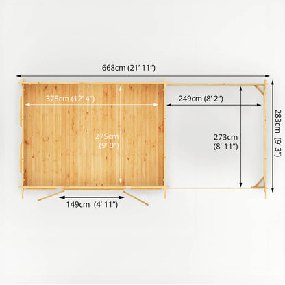 Mercia 7m x 3m Studio Pent Log Cabin With Slatted Area - 28mm Log Cabin