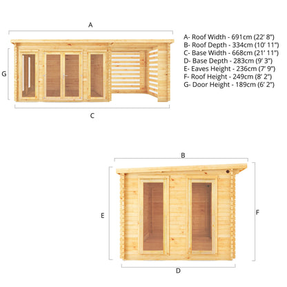 Mercia 7m x 3m Studio Pent Log Cabin With Slatted Area - 28mm Log Cabin