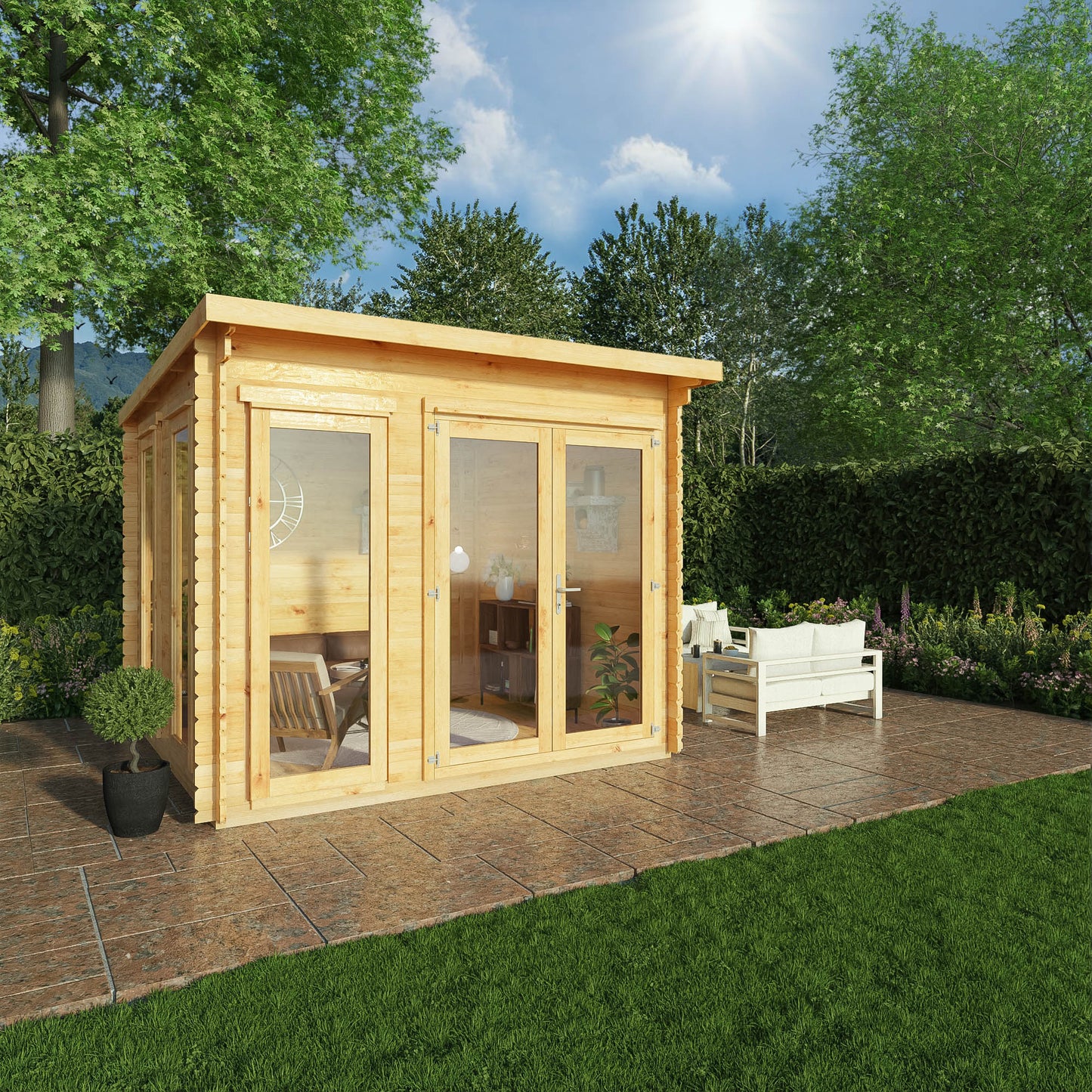 Mercia 3m x 3m Studio Pent Log Cabin - 34mm Log Cabin