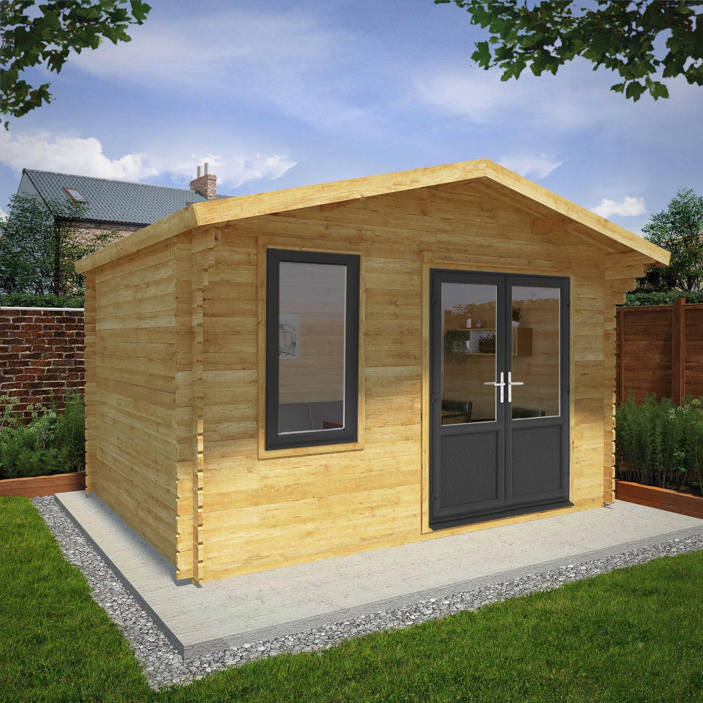 Mercia 4m x 3m Retreat Log Cabin - 44mm (UPVC Windows & Door) - Grey Log Cabin