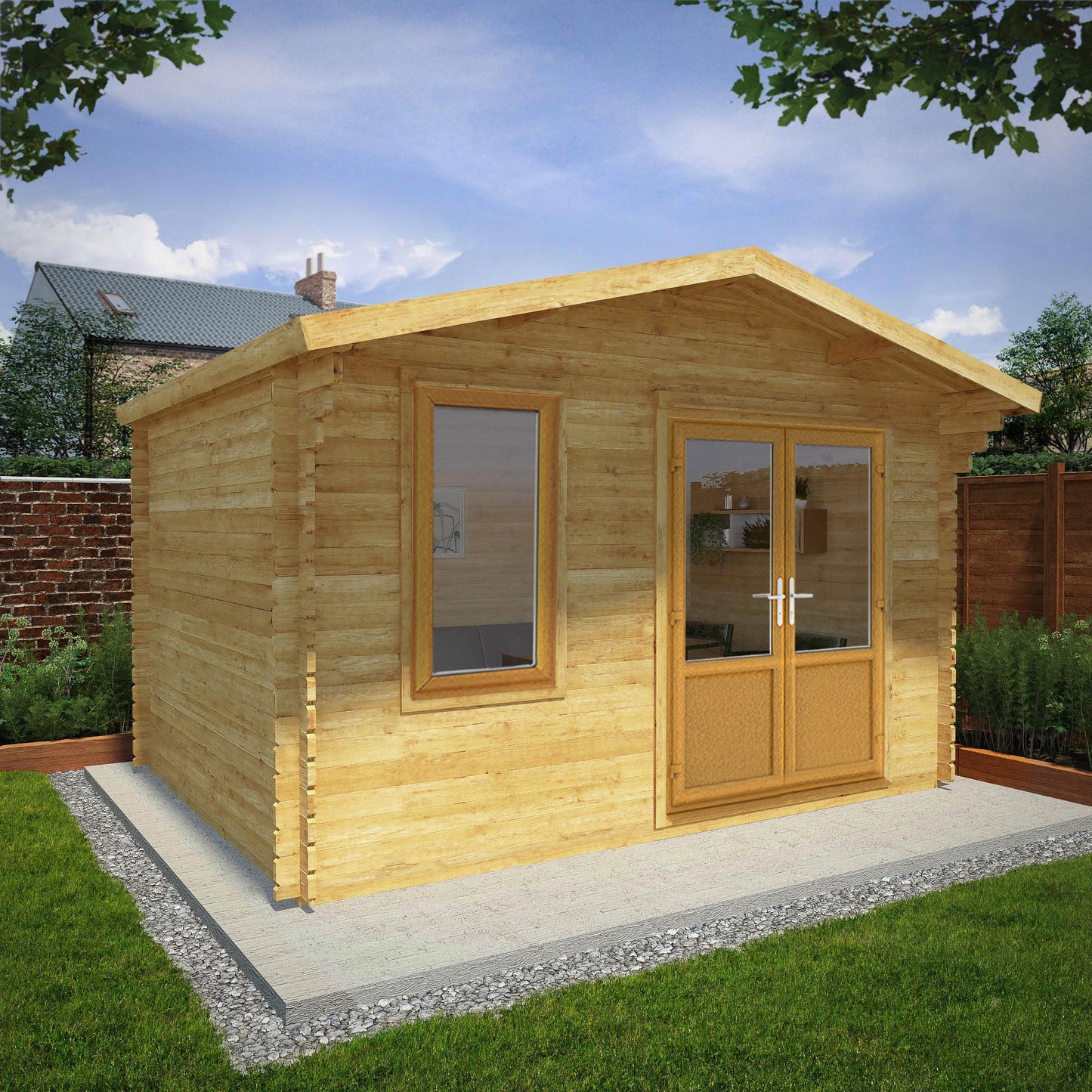 Mercia 4m x 3m Retreat Log Cabin - 44mm (UPVC Windows & Door) - Oak Log Cabin