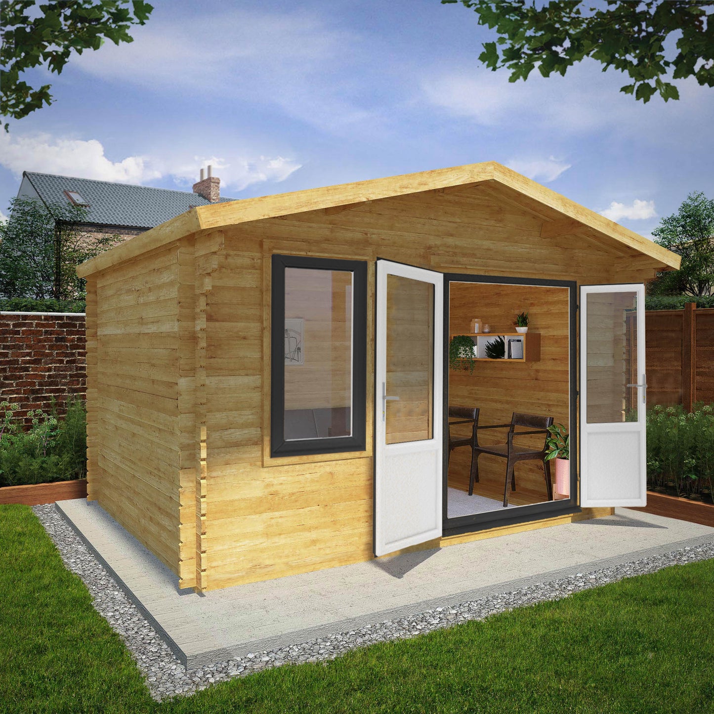 Mercia 4m x 3m Retreat Log Cabin - 44mm (UPVC Windows & Door) - Grey Log Cabin