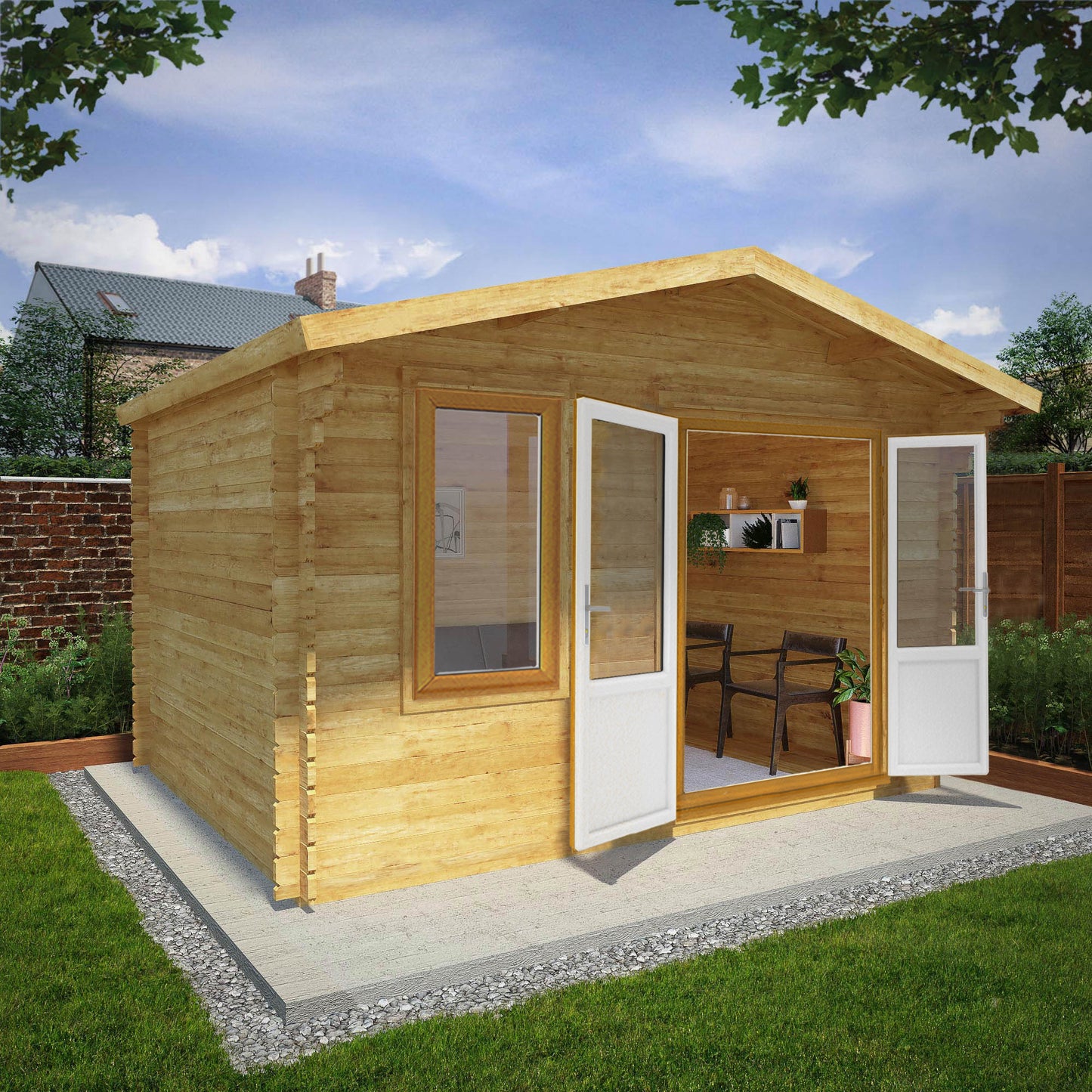 Mercia 4m x 3m Retreat Log Cabin - 44mm (UPVC Windows & Door) - Oak Log Cabin