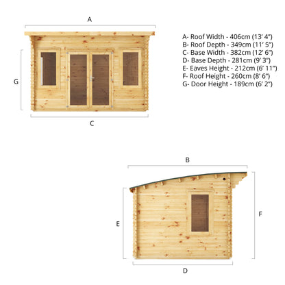 Mercia 4m x 3m Curved Roof Log Cabin - 44mm Log Cabin