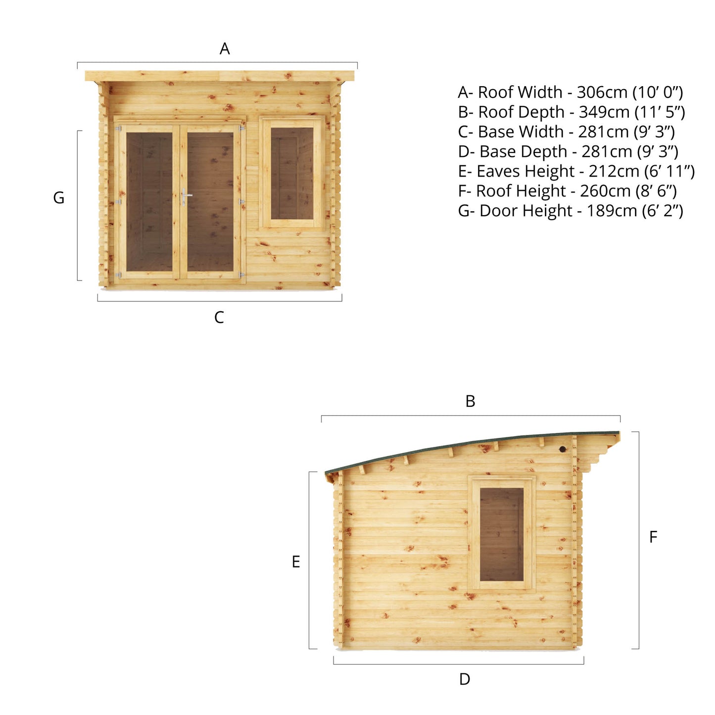 Mercia 3m x 3m Curved Roof Log Cabin - 44mm Log Cabin