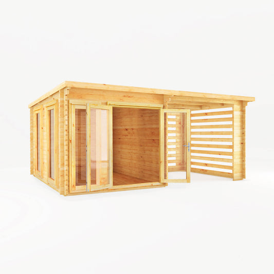 Mercia 6m x 3m Studio Pent Log Cabin With Slatted Area - 44mm Log Cabin